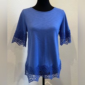 NWT Lace Trim Cotton-Slub Tee shirt Size 0. (US Size 4 -Small)